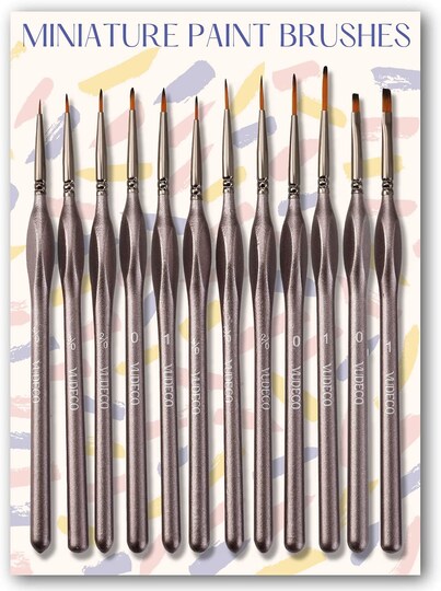 VUDECO Black Detail Paint Brush Set - 12 Piece Miniature Paint Brushes Kit - Professional Mini Fine Paint Brushes Set